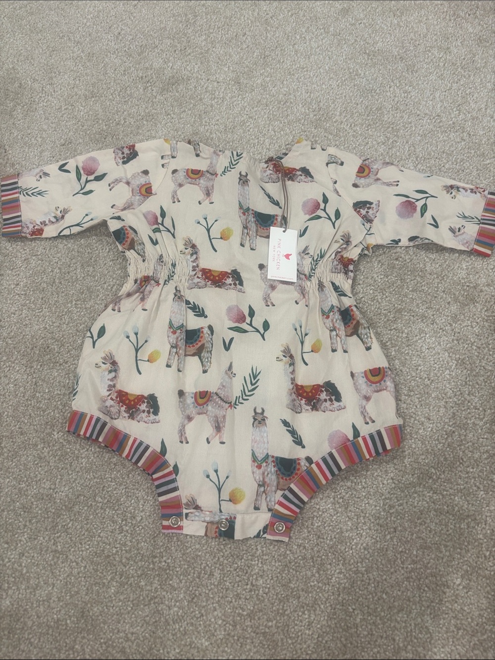 Pink Chicken Cream Llama Print One-Piece